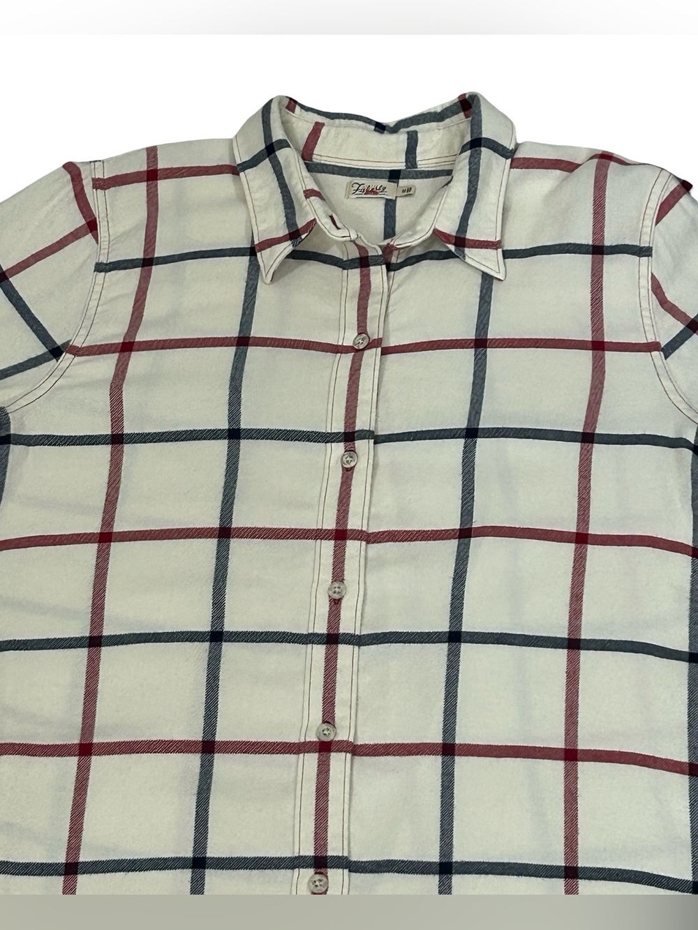 Faherty Womens M Cream Burgundy Navy Plaid Flannel Button Down Shirt Country - Picture 4 of 12